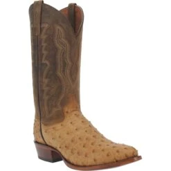 Dan Post DP3077 13" Gehrig Antique Saddle Tan Full Quill Ostrich Foot R Toe (SHOP IN-STORE TOO)