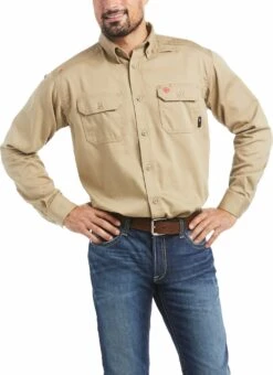 Men's Ariat 10012251 Solid Khaki FR Long Sleeve Shirt
