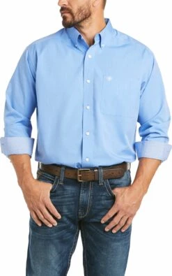 Men's Ariat 10035026 Wrinkle Free Sea Scape Solid Pinpoint Oxford Classic Fit Long Sleeve Shirt
