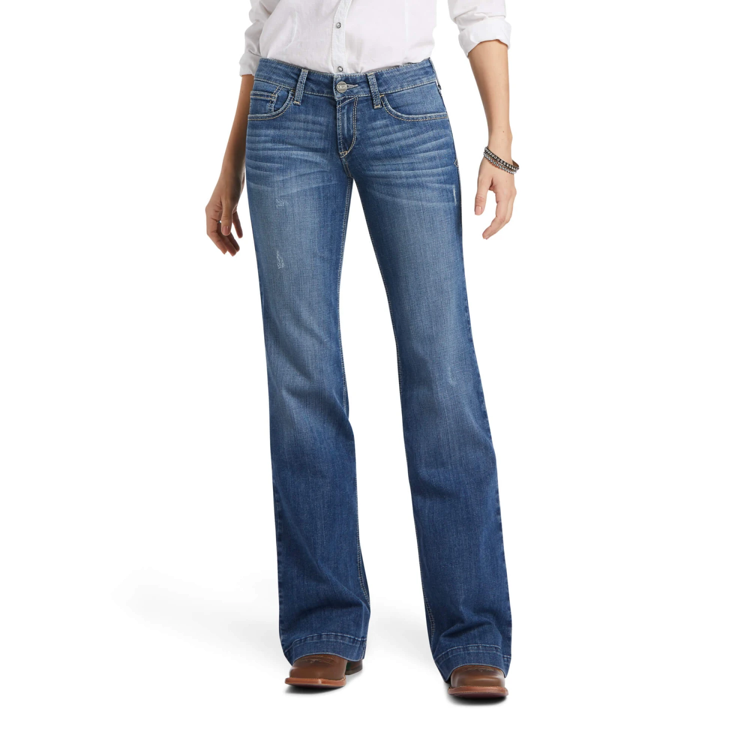 Women's Ariat 10039599 Eleanor Blue Trouser Mid Rise Jennifer Wide Leg Jean 4 Women's Ariat 10039599 Eleanor Blue Trouser Mid Rise Jennifer Wide Leg Jean - Image 2