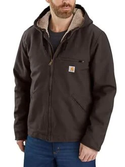 Carhartt 104392-DKB Dark Brown Relaxed Fit Washed Duck Sherpa-Lined Jacket (Up To 4XL)