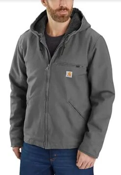 Carhartt 104392-GVL Gravel Relaxed Fit Washed Duck Sherpa-Lined Jacket (Up To 4XL)