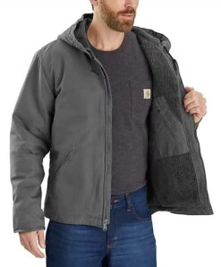 Carhartt 104392-GVL Gravel Relaxed Fit Washed Duck Sherpa-Lined Jacket (Up To 4XL) -Western Cowboy Clothing 104392gvl 3