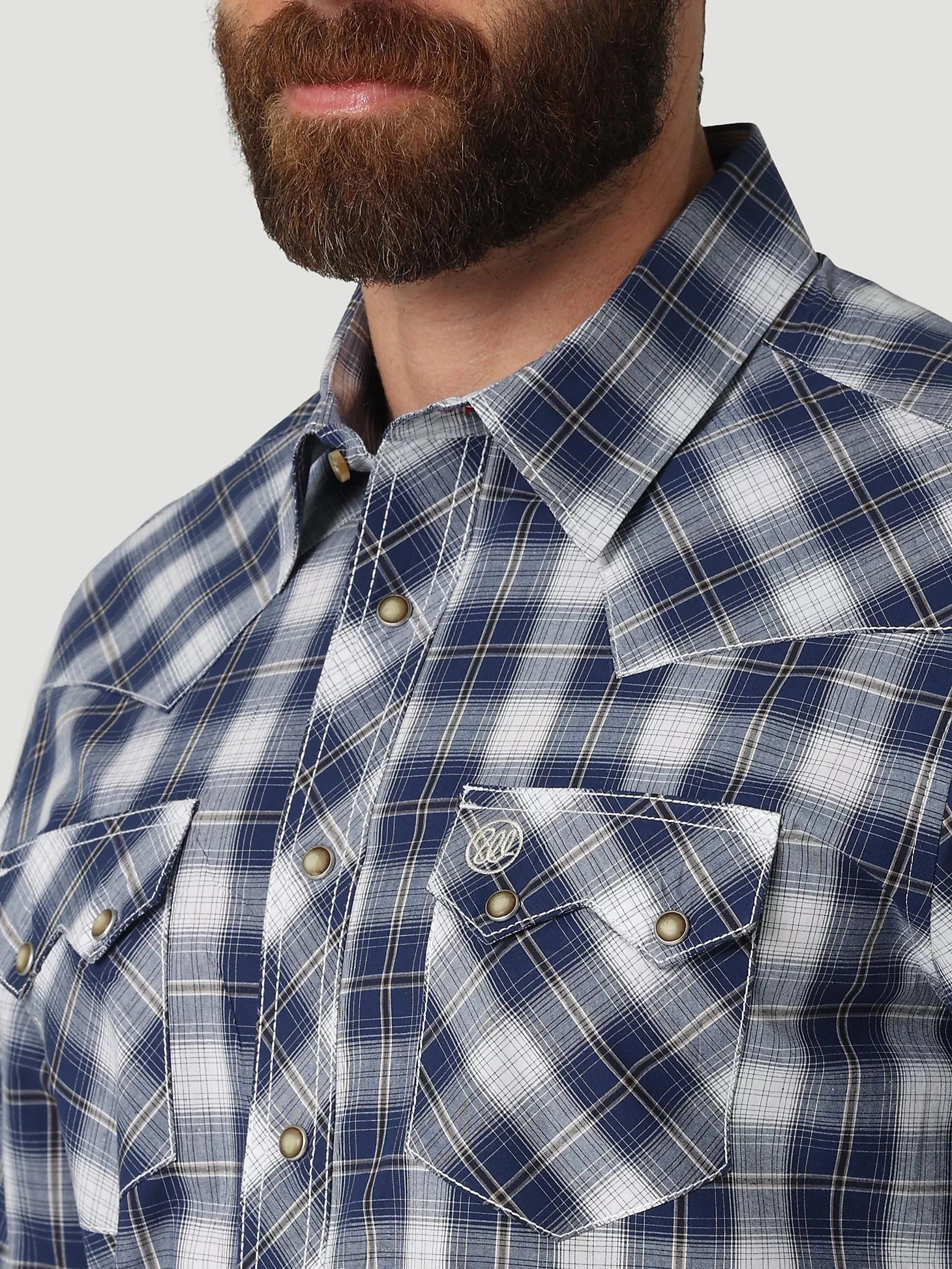 Men's Wrangler 112317119 Retro Long Sleeve Western Snap Plaid Shirt In Blue Plaid 5 Men's Wrangler 112317119 Retro Long Sleeve Western Snap Plaid Shirt In Blue Plaid - Image 3