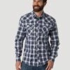 Men's Wrangler 112317119 Retro Long Sleeve Western Snap Plaid Shirt In Blue Plaid 2 Men's Wrangler 112317119 Retro Long Sleeve Western Snap Plaid Shirt In Blue Plaid -Western Cowboy Clothing 112317119 HERO