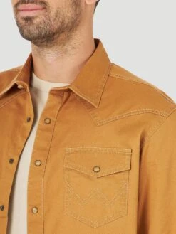 Men's Wrangler 112317197 Retro® Premium Long Sleeve Western Snap Solid Shirt In Rawhide 10 Men's Wrangler 112317197 Retro® Premium Long Sleeve Western Snap Solid Shirt In Rawhide -Western Cowboy Clothing 112317197 ALT2