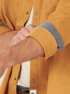 Men's Wrangler 112317197 Retro® Premium Long Sleeve Western Snap Solid Shirt In Rawhide 13 Men's Wrangler 112317197 Retro® Premium Long Sleeve Western Snap Solid Shirt In Rawhide -Western Cowboy Clothing 112317197 ALT5