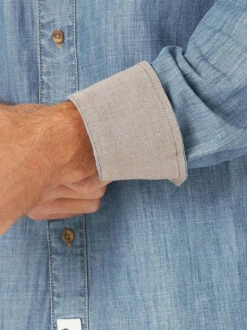 Men's Wrangler 112317202 Retro® Premium Long Sleeve Button Up Shirt In Denim 12 Men's Wrangler 112317202 Retro® Premium Long Sleeve Button Up Shirt In Denim -Western Cowboy Clothing 112317202 ALT4