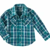 Baby Boy's Wrangler 112322460 Green/Blue Long Sleeve Snap Shirt -Western Cowboy Clothing 112322460 1