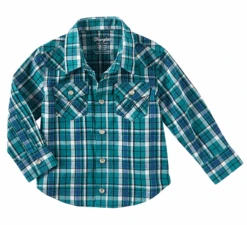 Baby Boy's Wrangler 112322460 Green/Blue Long Sleeve Snap Shirt