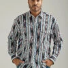 Men's Wrangler 112326320 Men's CHECOTAH® Long Sleeve Western Snap Printed Shirt In Black Diamond -Western Cowboy Clothing 112326320 HERO