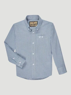 Boy's Wrangler 112327840 Blue Sea Cross Button Down Long Sleeve Shirt