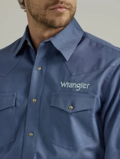Men's Wrangler 112330340 Western Logo Long Sleeve Snap Shirt -Western Cowboy Clothing 112330340 BD02 RGBD PRD
