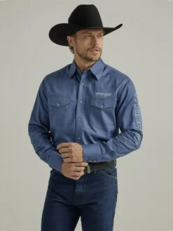 Men's Wrangler 112330340 Western Logo Long Sleeve Snap Shirt