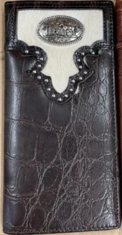 Top Notch Accessories 125CF Coffee Alligator Print W/Praying Cowboy Concho Wallet