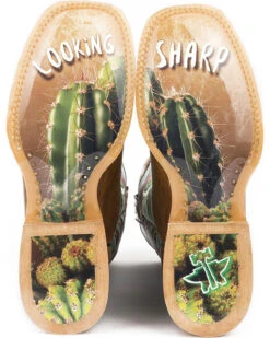 Women's Tin Haul 14-021-0007-1337 BR "CACTILICIOUS" 13" Tan Wide Square Toe (Call To Check Availability) Use Code TINHAUL20 To Save $20 OFF. -Western Cowboy Clothing 14 021 0007 1337 BR Sole