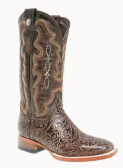 Women's Tanner Mark TML201759 Brown Hand Tooled Wide Square Toe Boot (SHOP IN-STORE)