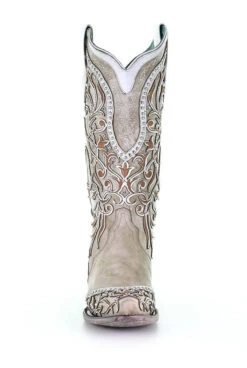 Corral Boots Women's Corral A3837 13" White Overlay & Embroidery With Studs & Crystals Snip Toe (SHOP IN-STORE TOO) -Western Cowboy Clothing 2775c72bdac2adc8b8559f05cc2db2d3