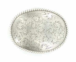 Nocona 37222 Silver Oval FLoral Belt Buckle
