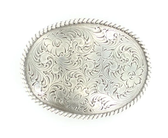 Nocona 37222 Silver Oval FLoral Belt Buckle 3 Nocona 37222 Silver Oval FLoral Belt Buckle