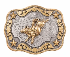 Nocona 3798902 Youth Rectangular Antique SilverAntique Gold Buller Rider Buckle