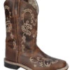 Women's Smoky Mountain 6845 Brown Waxed Distressed Square Toe Boot -Western Cowboy Clothing 6845