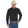 MEN'S WRANGLER 1071105BK BLACK LONG SLEEVE SOLID BROADCLOTH WESTERN SNAP SHIRT 1 MEN'S WRANGLER 1071105BK BLACK LONG SLEEVE SOLID BROADCLOTH WESTERN SNAP SHIRT -Western Cowboy Clothing 71105BKfront