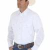 MEN'S WRANGLER 1071105WH WHITE LONG SLEEVE SOLID BROADCLOTH WESTERN SNAP SHIRT -Western Cowboy Clothing 71105WHprofile