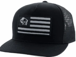 Hooey 9711T-BK Black 5-Panel Trucker With Black Flag Patch Cap