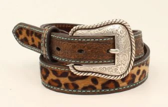Girl's Ariat A1307002 1 1/4" Brown Leopard With Turquoise Stitching Belt 3 Girl's Ariat A1307002 1 1/4" Brown Leopard With Turquoise Stitching Belt