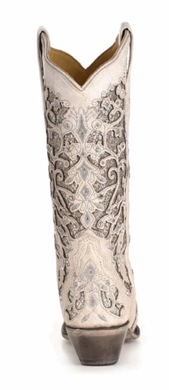 Corral Boots Women's Corral A3322 13" White Glitter Inlay & Crystals Snip Toe (SHOP IN-STORES TOO) -Western Cowboy Clothing A3322 4
