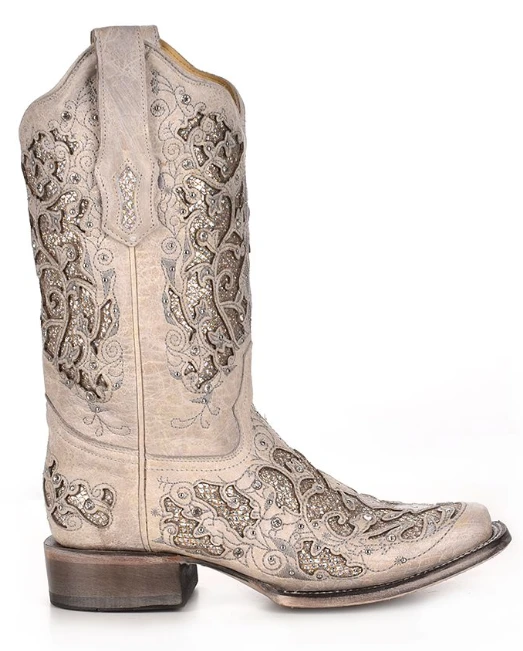 Corral Boots Women's Corral A3397 12" White Glitter Inlay & Crystals Square Toe (SHOP IN-STORE TOO) 4 Corral Boots Women's Corral A3397 12" White Glitter Inlay & Crystals Square Toe (SHOP IN-STORE TOO) - Image 2