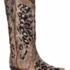Corral Boots Women's Corral A3569 13" Brown Boots With Black Sequin Inlay Snip Toe (SHOP IN-STORES TOO) -Western Cowboy Clothing A3569 1