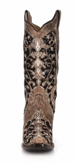 Corral Boots Women's Corral A3569 13" Brown Boots With Black Sequin Inlay Snip Toe (SHOP IN-STORES TOO) -Western Cowboy Clothing A3569 3
