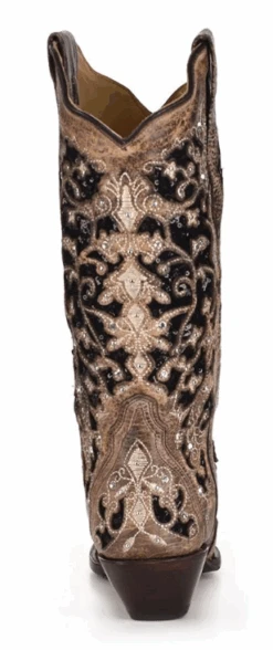 Corral Boots Women's Corral A3569 13" Brown Boots With Black Sequin Inlay Snip Toe (SHOP IN-STORES TOO) -Western Cowboy Clothing A3569 4