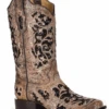 Corral Boots Women's Corral A3648 12" Brown Inlay & Flowered Embroidery & Studs/Crystals Square Toe (SHOP IN-STORE TOO) -Western Cowboy Clothing A3648 1