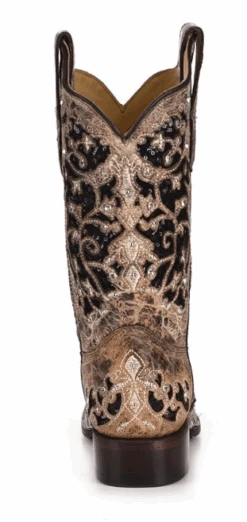 Corral Boots Women's Corral A3648 12" Brown Inlay & Flowered Embroidery & Studs/Crystals Square Toe (SHOP IN-STORE TOO) -Western Cowboy Clothing A3648 4