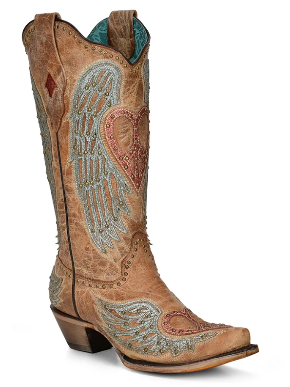 Corral Boots Women's Corral A4235 13" Sand Heart & Wings Overlay/Embroidery/Studs Snip Toe (SHOP IN-STORE TOO) 3 Corral Boots Women's Corral A4235 13" Sand Heart & Wings Overlay/Embroidery/Studs Snip Toe (SHOP IN-STORE TOO)