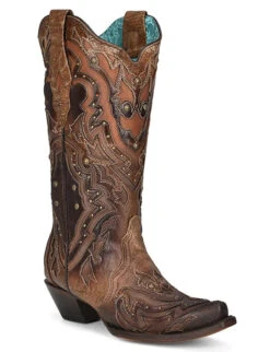 Corral Boots Women's Corral A4283 Brown Inlay And Embroidered Studded Boot (SHOP IN-STORES TOO)
