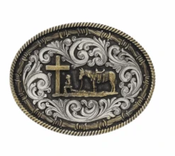 Montana Silversmiths A543 Two Tone Rope & Barbed Wire Classic Impressions Christian Cowboy Attitude Buckle