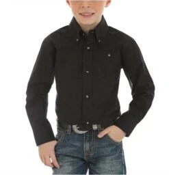 Boy's Wrangler 10BG269BK Black Button Down Long Sleeve Shirt