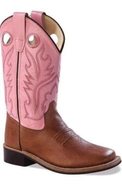 Children's Old West BSC1839 Tan W/Pink Top Wide Square Toe