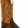 Youth Old West BSY1832 Brown Caiman Print Wide Square Toe -Western Cowboy Clothing BSY1832