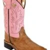 Youth Old West BSY1839 Tan W/Pink Top Wide Square Toe