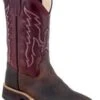 Youth Old West BSY1889 Chocolate W/Burgundy Top Wide Square Toe Boot -Western Cowboy Clothing BSY1889