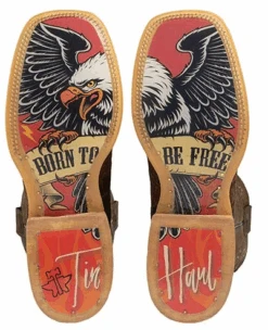 Men's Tin Haul 14-020-0077-0445 GR ROUGH PATCH / BALD EAGLE Sole 11" GREEN/BROWN Wide Square Toe (Call To Check Size Availability) -Western Cowboy Clothing Capture1