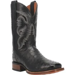 Dan Post DP4873 11" Alamosa Black Full Quill Ostrich Wide Square Toe (SHOP IN-STORES TOO)