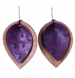 Double Leather Cognac-Burgundy Ostrich Print Earring ERZ180825-26