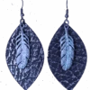 ERZ180905-24 Leather Oval Earring W/Feather -Western Cowboy Clothing ERZ180905 24
