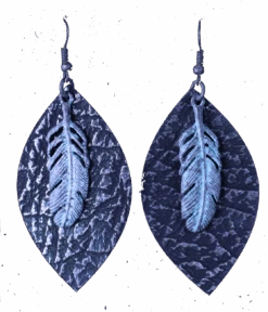 ERZ180905-24 Leather Oval Earring W/Feather